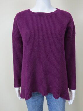 Eileen Fisher Rib Knit Cashmere Wool Sweater SIZE XL Purple